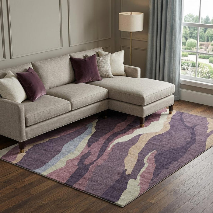 10' X 14' Abstract Washable Area Rug With UV Protection (682139) - Plum / Ivory / Gray