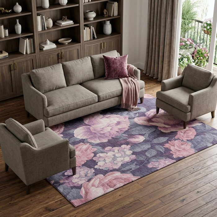 10' X 14' Floral Washable Area Rug With UV Protection (694448) - Pink / Gray / Mauve