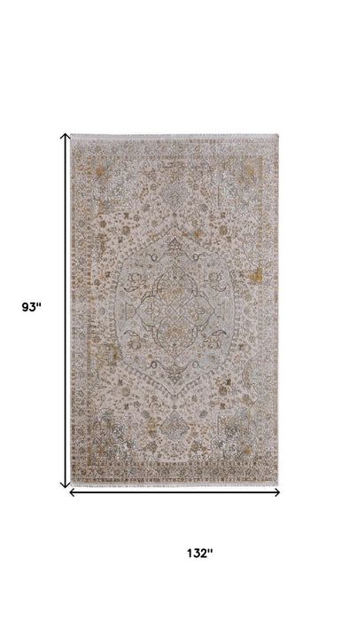 8' X 11' Oriental Area Rug With Fringe (722069) - Ivory / Gray / Gold