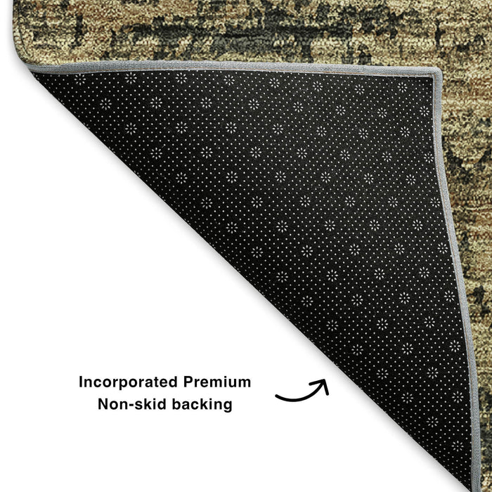 10' X 14' Floral Washable Area Rug With UV Protection (653194) - Charcoal / Brown