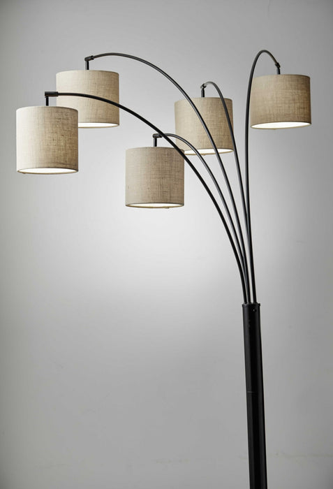 Five Light Tree Floor Lamp With Beige Solid Color Drum Shade - Black / Bronze