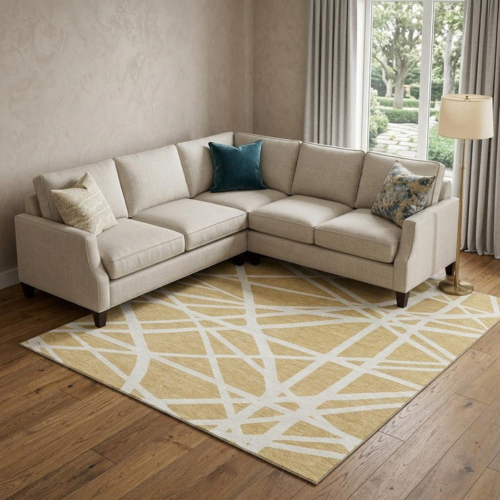 10' X 14' Geometric Washable Area Rug With UV Protection (681605) - Gold / Ivory