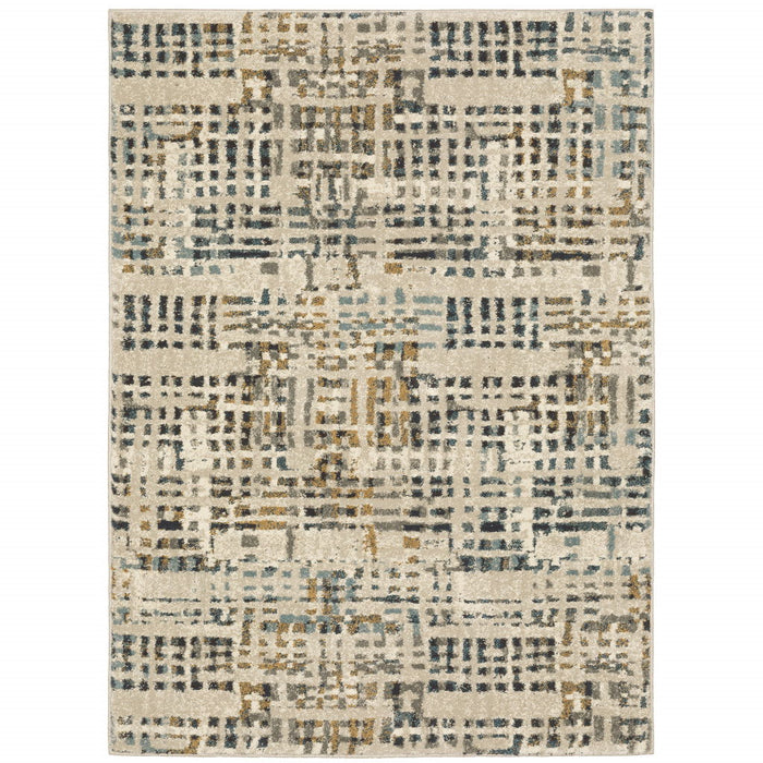 8' x 10' Abstract Power Loom Stain Resistant Area Rug - Beige Gray Blues Orange Yellow And Ivory