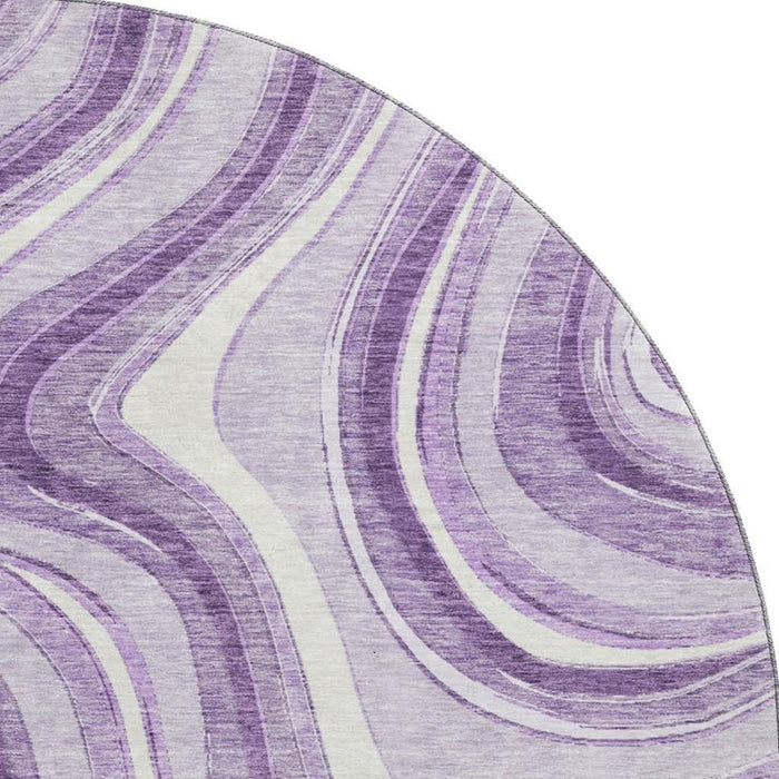 8' Marble Washable Round Rug With UV Protection - Lavender And Ivory