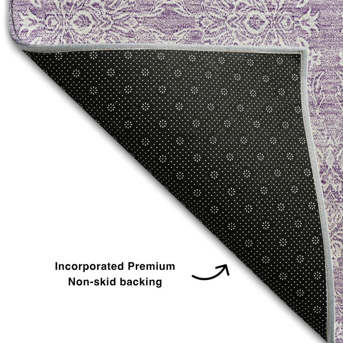10' X 14' Floral Washable Area Rug With UV Protection (656909) - Lavender / Ivory