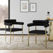 Set of 2 Giga mid-century modern dining chairs with boucle backrests and brushed metal legs, ideal for kitchen or dining room.