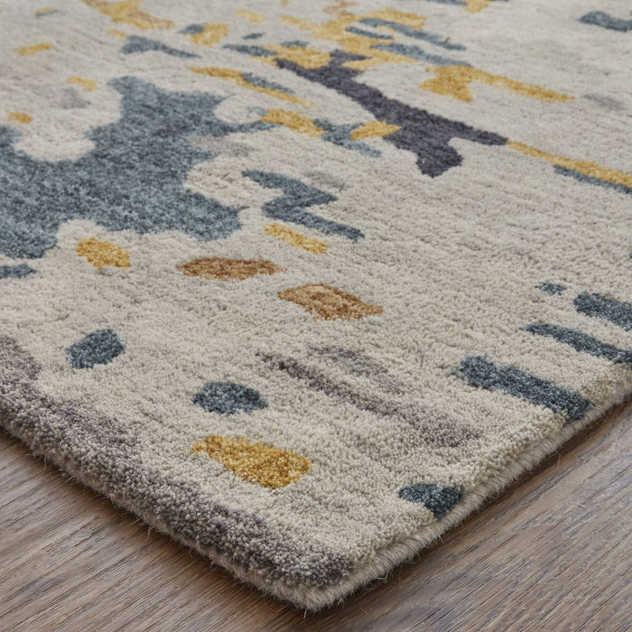 5' x 8' Wool Abstract Tufted Handmade Stain Resistant Area Rug - Gray Yellow And Blue