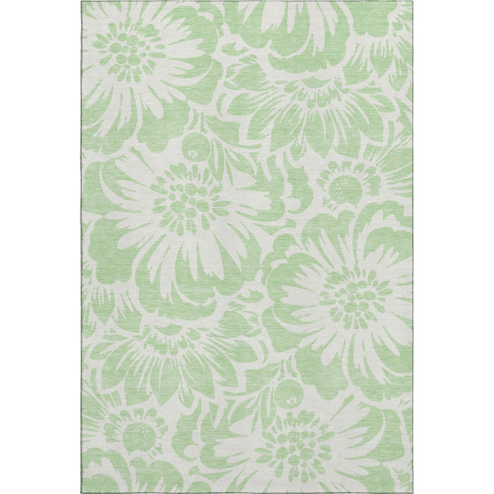 10' X 14' Floral Washable Area Rug With UV Protection (648664) - Mint Green / Ivory