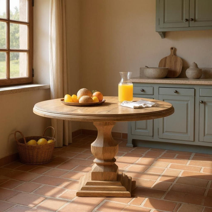 54" Solid Wood Pedestal Base Round Top Dining Room Table - Brown