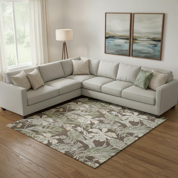 10' X 14' Floral Washable Area Rug With UV Protection (697830) - Brown / Beige / Green