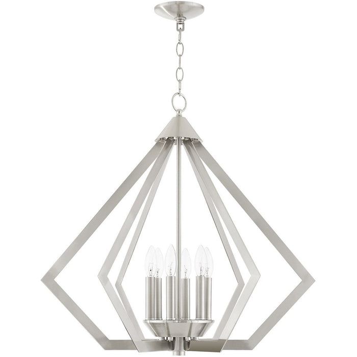 25" Six-Light Dimmable Chandelier With Shades - Nickel