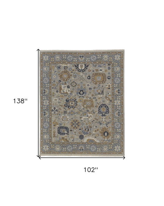 8' x 12' Wool Oriental Hand Knotted Area Rug With Fringe - Gray And Brown