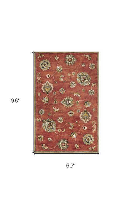 5' x 8' Hand Tufted Traditional Floral Indoor Area Rug - Red