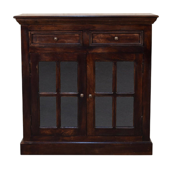 35" Solid Wood Accent Cabinet With Two Doors And Two Drawers - Brown