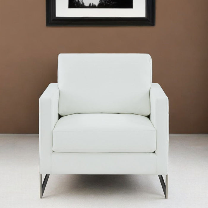 Faux Leather Arm Chair - White And Silver