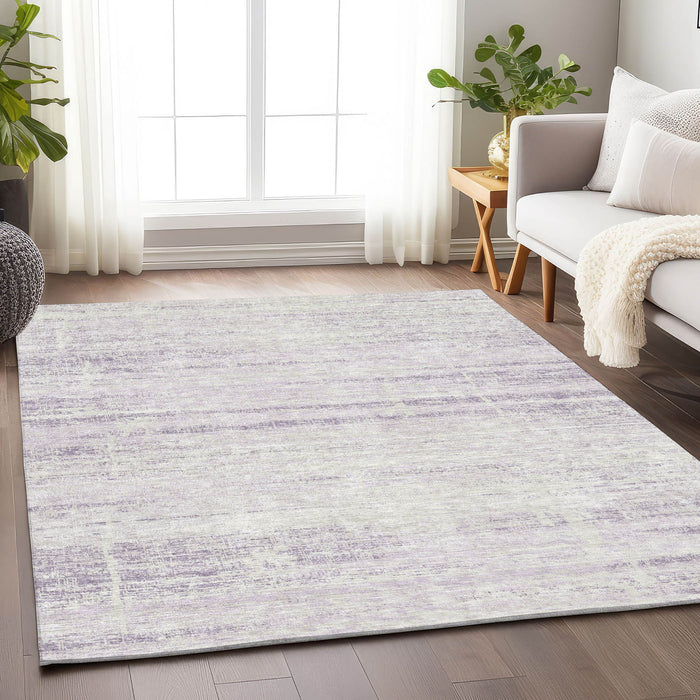 9' X 12' Abstract Washable Area Rug With UV Protection - Lavender / Ivory
