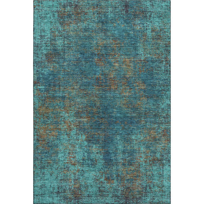 10' X 14' Abstract Washable Area Rug With UV Protection (674898) - Teal / Brown