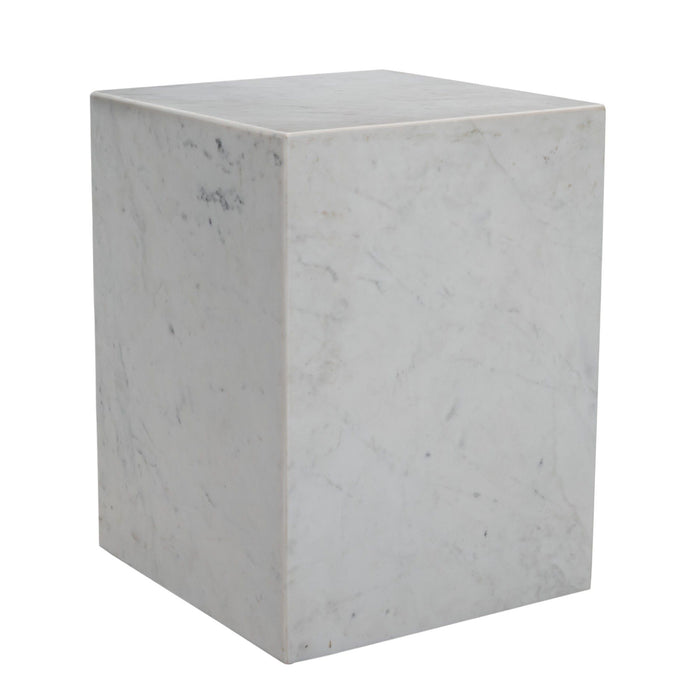 20" Marble Square Block End Table - White