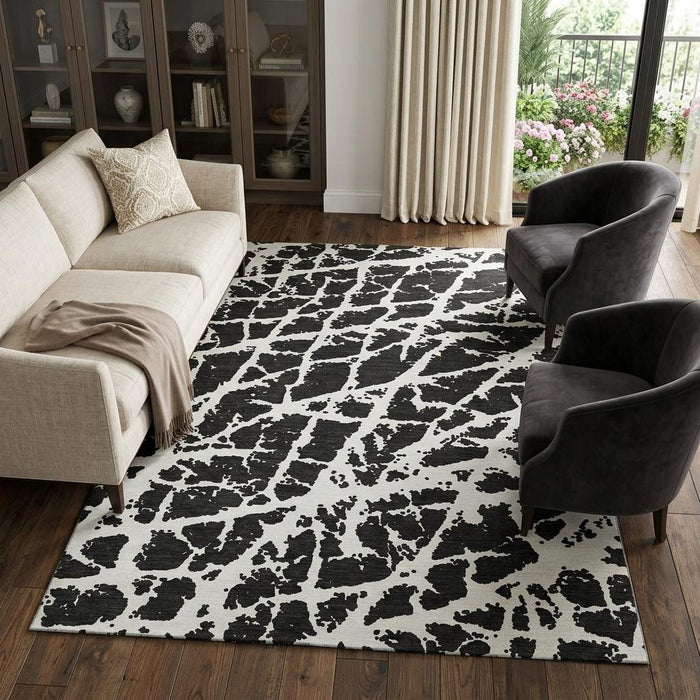 10' X 14' Abstract Washable Area Rug With UV Protection (646524) - Black / Ivory