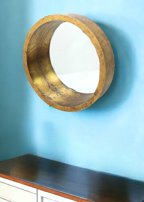 36" Round Solid Framed Accent Mirror - Gold