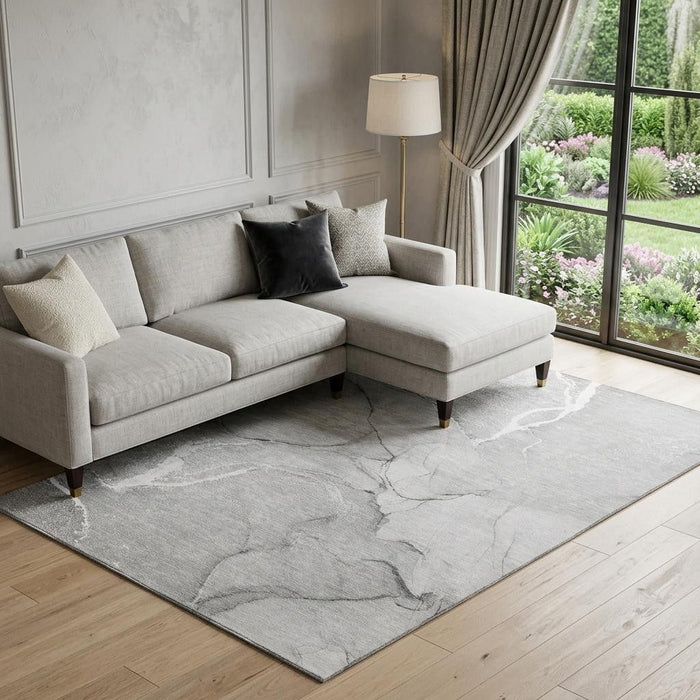 9' X 12' Abstract Washable Area Rug With UV Protection (646965) - Gray / Ivory