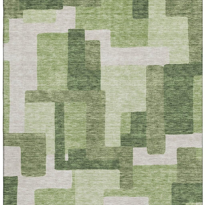 10' X 14' Abstract Geometric Washable Area Rug With UV Protection - Green / Ivory