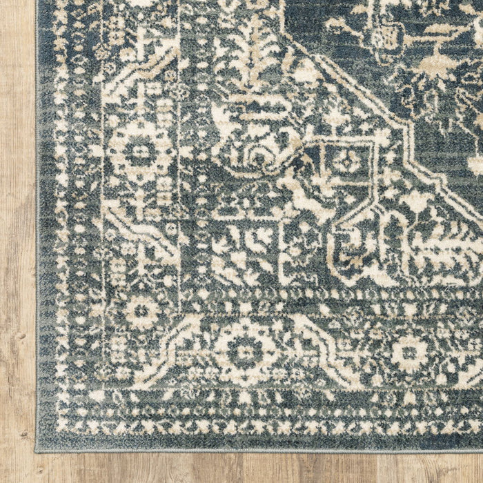 10' x 13' Oriental Power Loom Stain Resistant Area Rug - Beige Gray And Blue