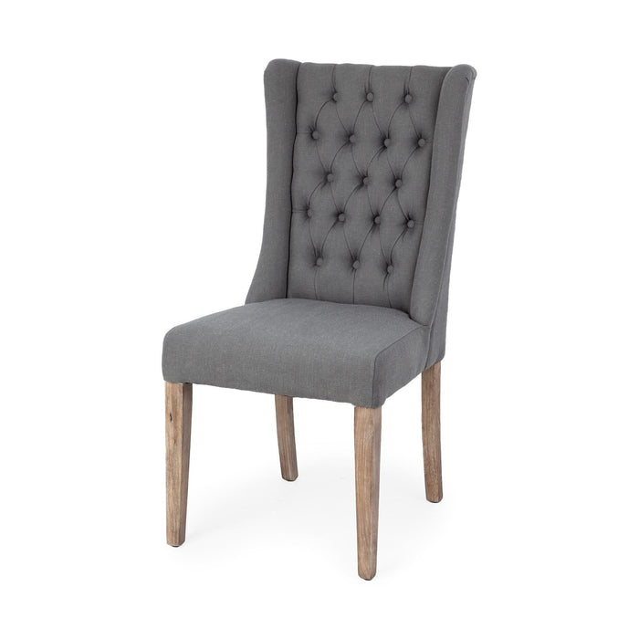 Tufted And Upholstered Linen Wing Back Dining Side Chair - Gray