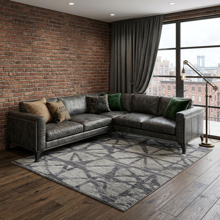 8' X 10' Wool Geometric Hand Knotted Area Rug (744227) - Gray / Black
