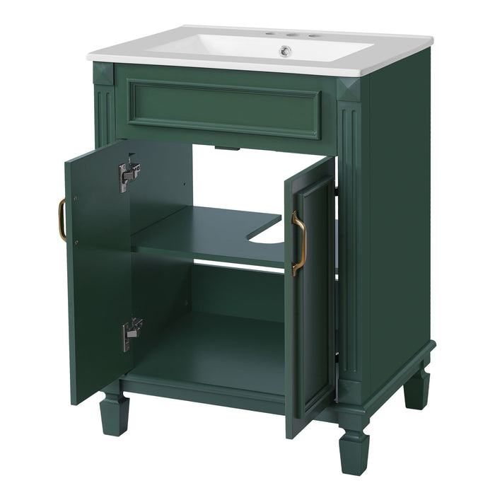 Giga bathroom vanity with top sink and cabinet featuring two soft-closing doors, modern design, and sleek finish.