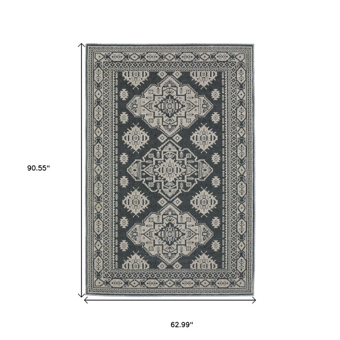 5' X 8' Medallion Area Rug - Blue / Gray