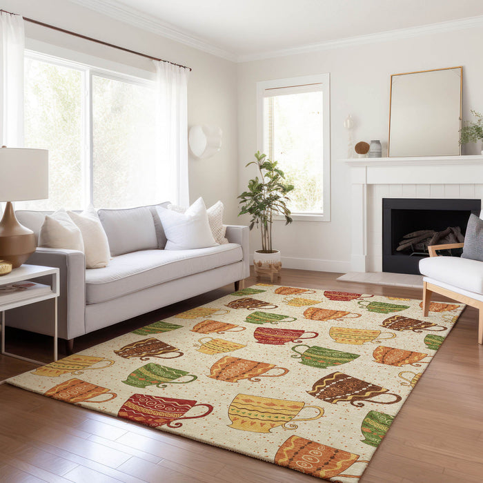 9' X 12' Geometric Washable Area Rug With UV Protection - Ivory