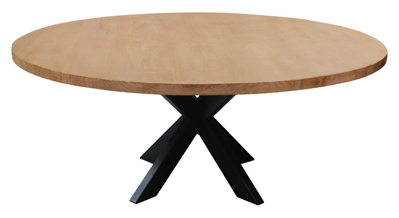 60" Rounded Solid Wood And Iron Pedestal Base Dining Table - Natural / Brown