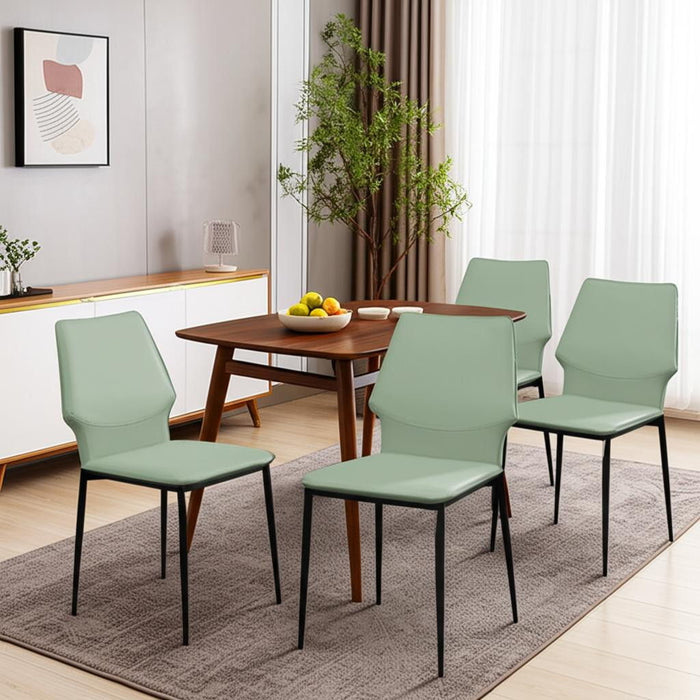 Light Upholstered Faux Leather Dining Side Chairs (Set of 4) - Green / Black
