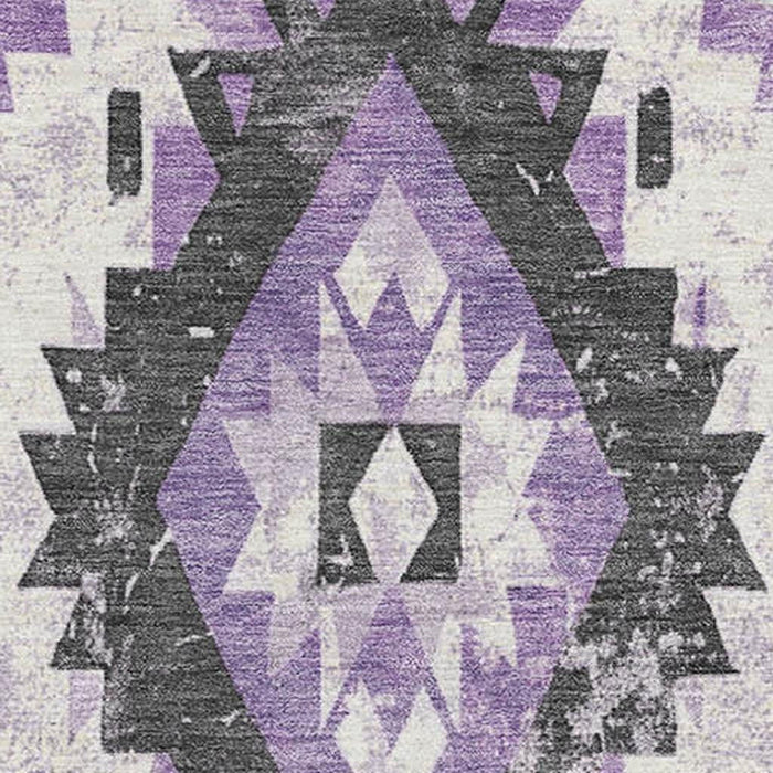 10' X 14' Southwestern Washable Area Rug With UV Protection (706601) - Purple / Charcoal / Ivory