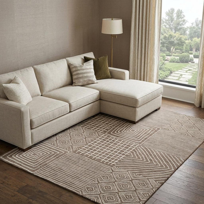 10' X 14' Geometric Washable Area Rug With UV Protection (681881) - Brown / Beige