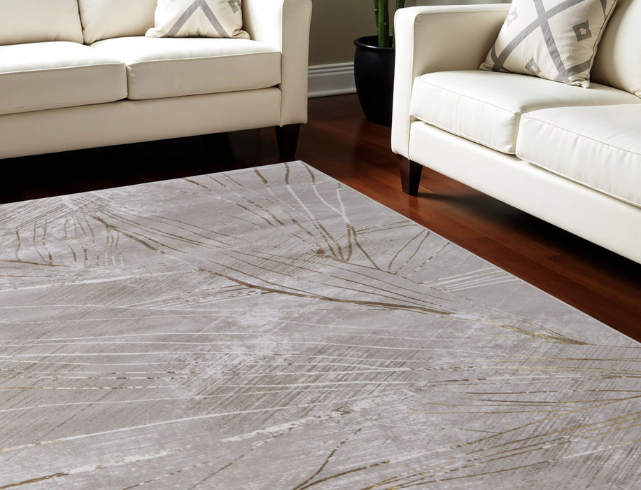 7' x 10' Abstract Power Loom Area Rug - Silver Brown And Taupe