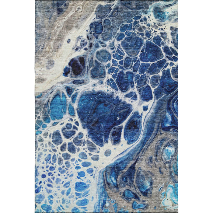 10' X 14' Abstract Washable Area Rug With UV Protection (656052) - Navy Blue / Ivory / Gray