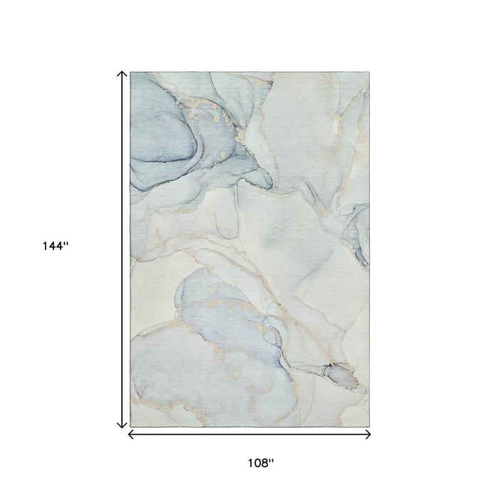 9' X 12' Abstract Washable Area Rug With UV Protection (647403) - Sky Blue / Ivory