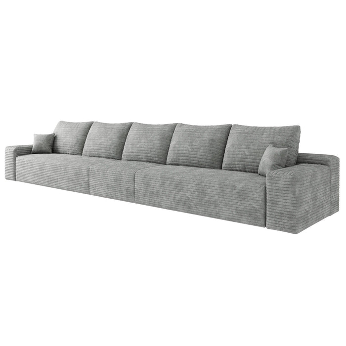168" Corduroy Modular Compression Foam Sofa With Toss Pillows - Gray