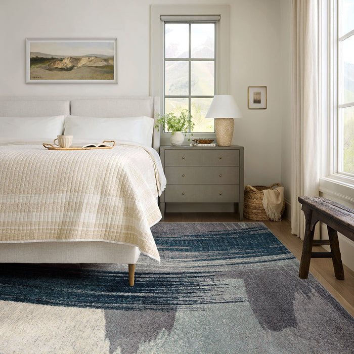 8' x 11' Abstract Strokes Area Rug - White And Blue