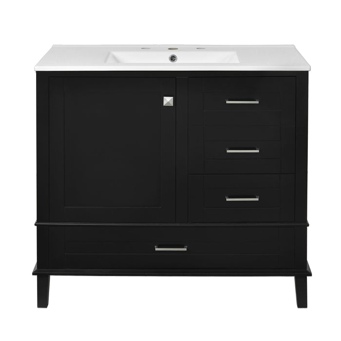 Modern Giga bathroom vanity with sink, solid wood frame, soft closing door, and three drawers for stylish bathroom storage.
