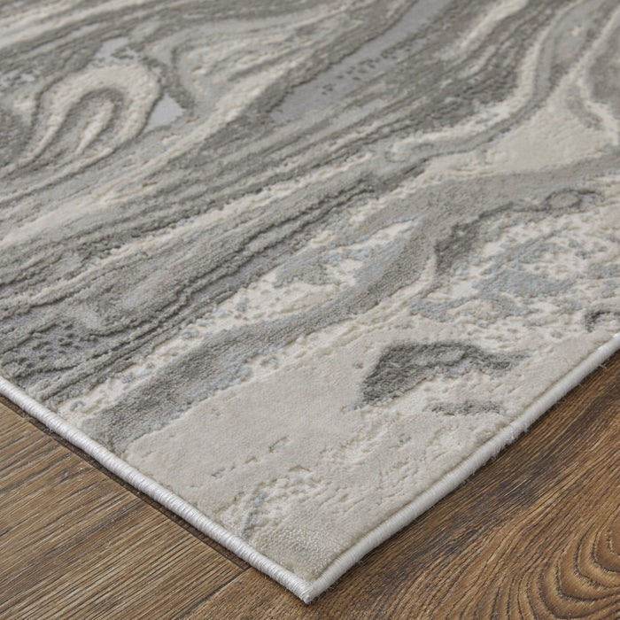 10' x 13' Abstract Stain Resistant Area Rug - Gray Ivory And Silver