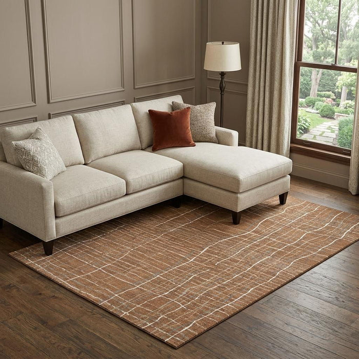 10' X 14' Striped Washable Area Rug With UV Protection (678586) - Rust / Ivory / Gray