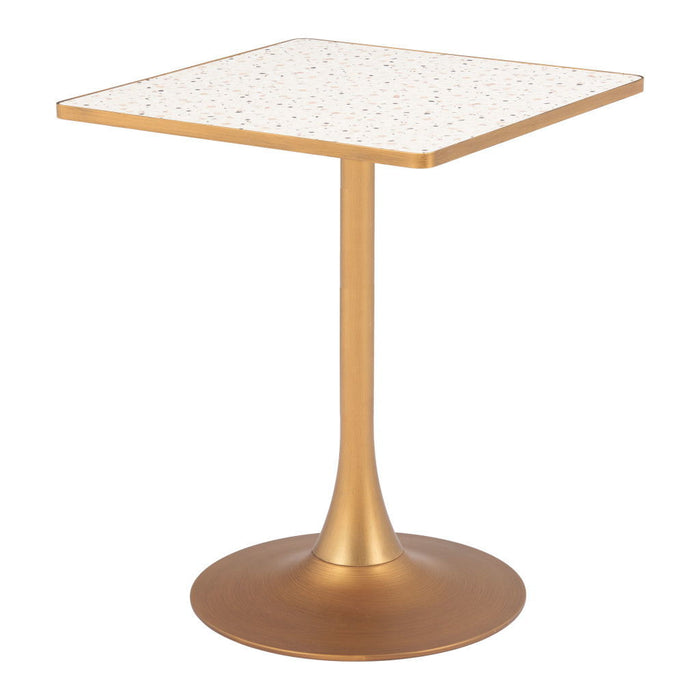 24" Wood And Steel Pedestal Base Square Dining Table - Beige / Gold