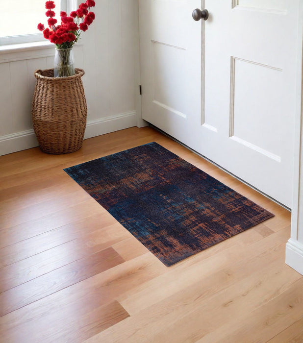 3' x 5' Abstract Non Skid Area Rug - Blue And Brown