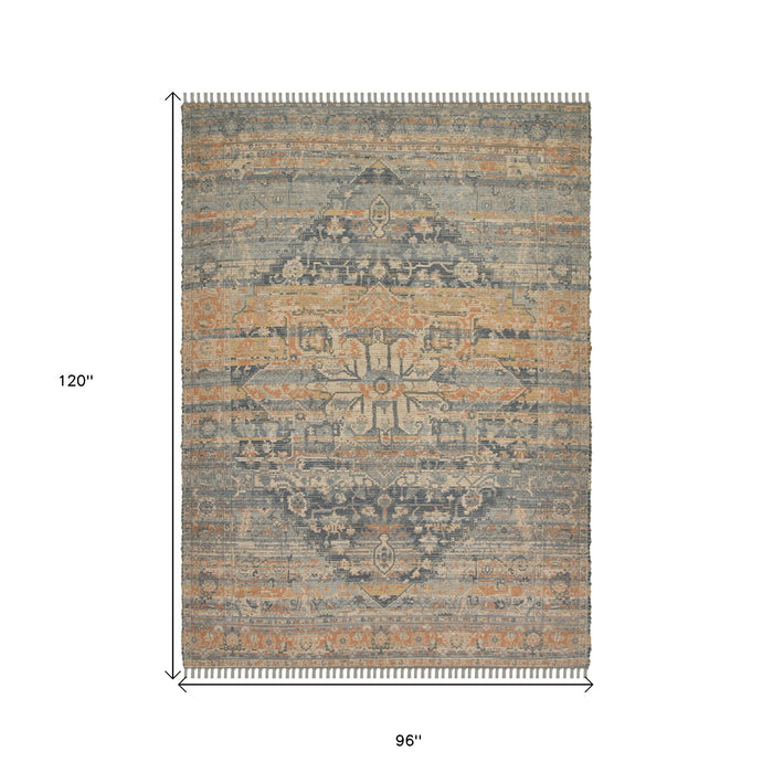 8' X 10' Oriental Hand Woven Area Rug With Fringe - Orange
