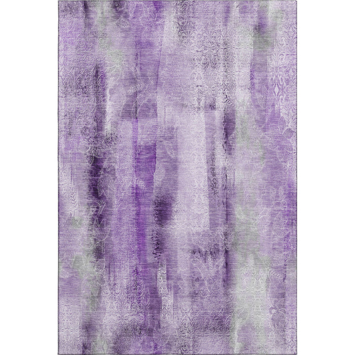 10' X 14' Abstract Washable Area Rug With UV Protection (648130) - Purple / Ivory