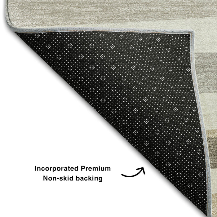 10' X 14' Striped Washable Area Rug With UV Protection (678496) - Ivory / Beige / Taupe