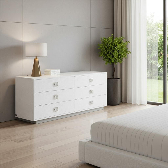 Solid Wood Six Drawer Dresser - White